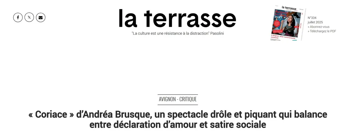 En-tête de l’article de La Terrasse consacré à CORIACE.
